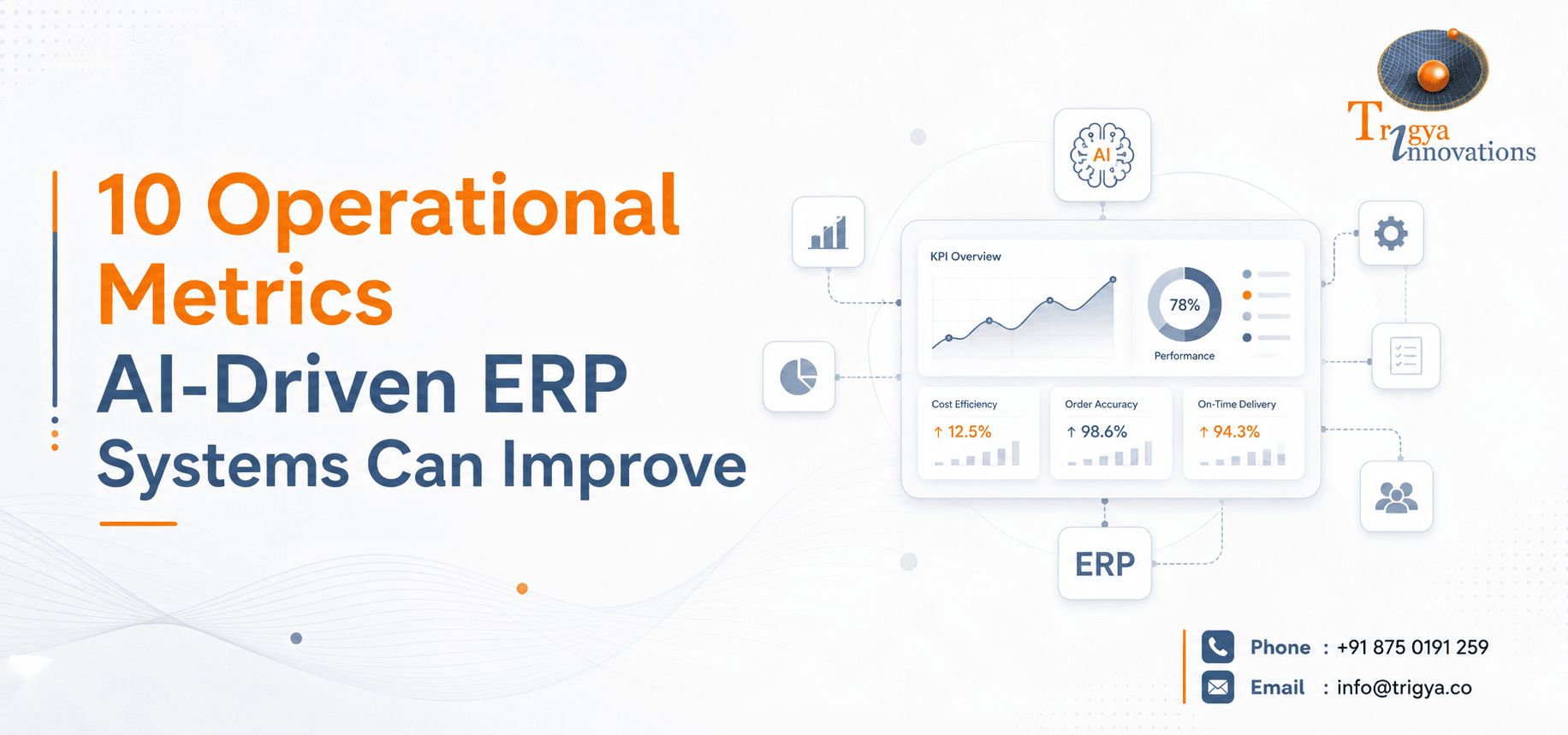 Banner graphic for Trigya Innovations titled “10 Operational Metrics AI-Driven ERP Systems Can Improve"