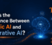 Illustration comparing generative AI and agentic AI, showing generative AI creating content while agentic AI plans, acts, and manages business workflows.