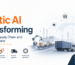 Graphic promoting Trigya Innovations with the headline: “How Agentic AI Is Transforming Manufacturing Supply Chain and Logistics Operations.” The design features an AI-powered industrial scene with a robotic arm, conveyor belt, factory, trucks, forklift, shipping containers, cargo ship, global network icons, and five highlighted benefits: Intelligent Automation, Predictive Insights, Connected Supply Chain, Smarter Logistics, and Operational Excellence. Contact details are displayed at the bottom right: +91 875 0191 259 and info@trigya.co.