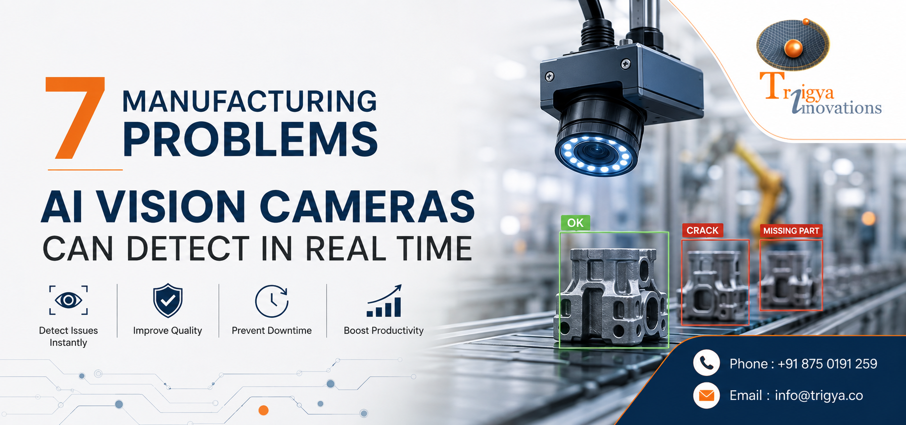 AI vision camera inspecting products on a manufacturing production line for defects in real time.